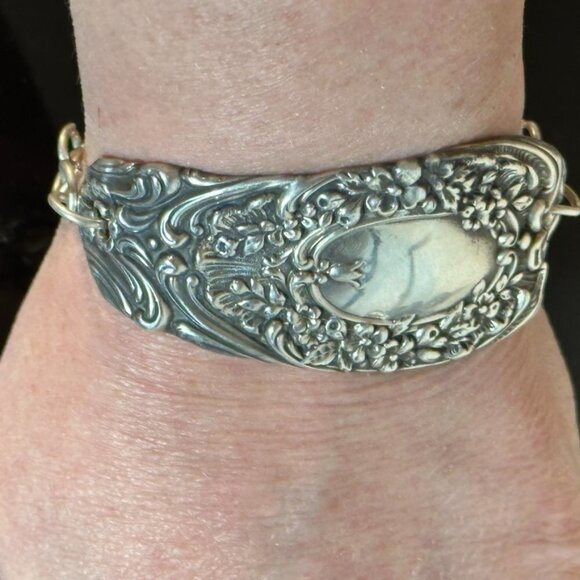 Antique Sterling Silver Cuff Bracelet 925 Victorian Gorham Floral Spoon Gift - Picture 7 of 10